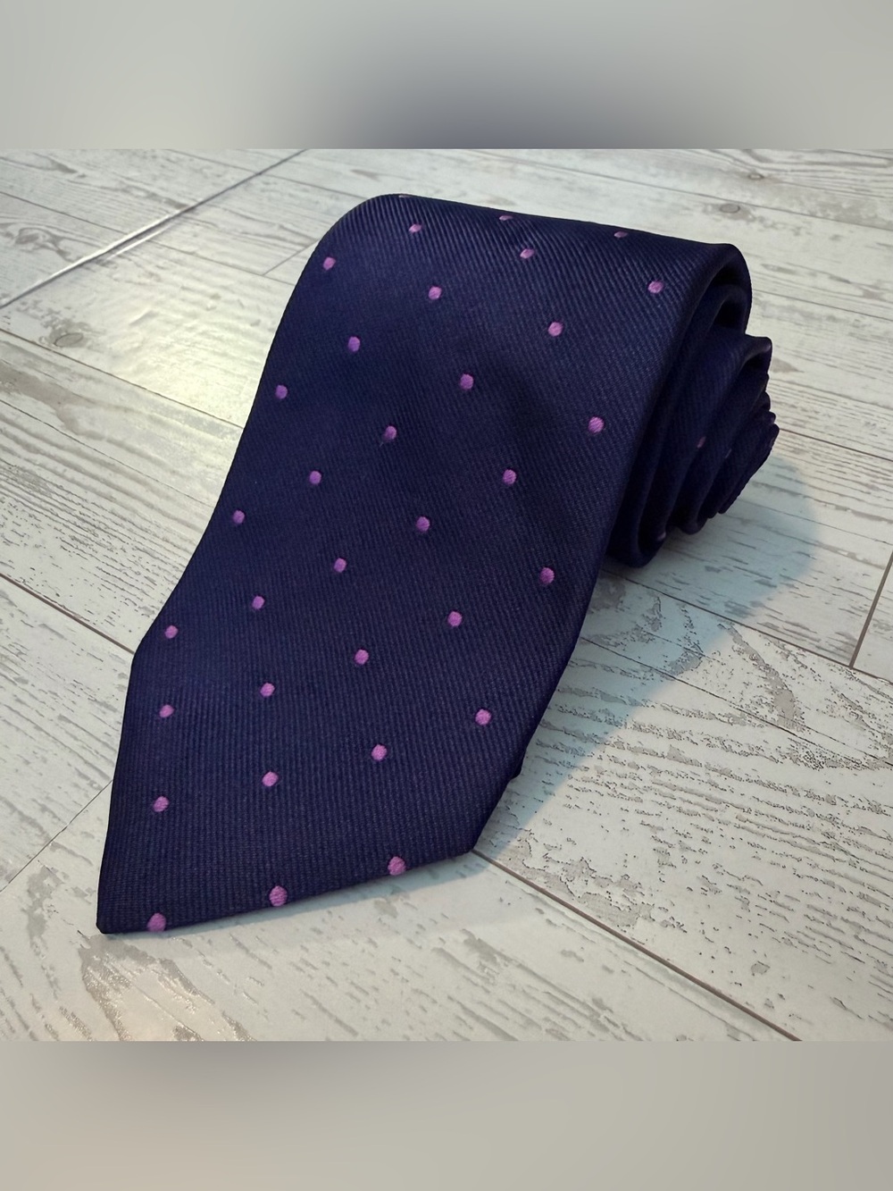 Brooks Brothers, Silk, Polka Dot Tie Navy Blue Purple